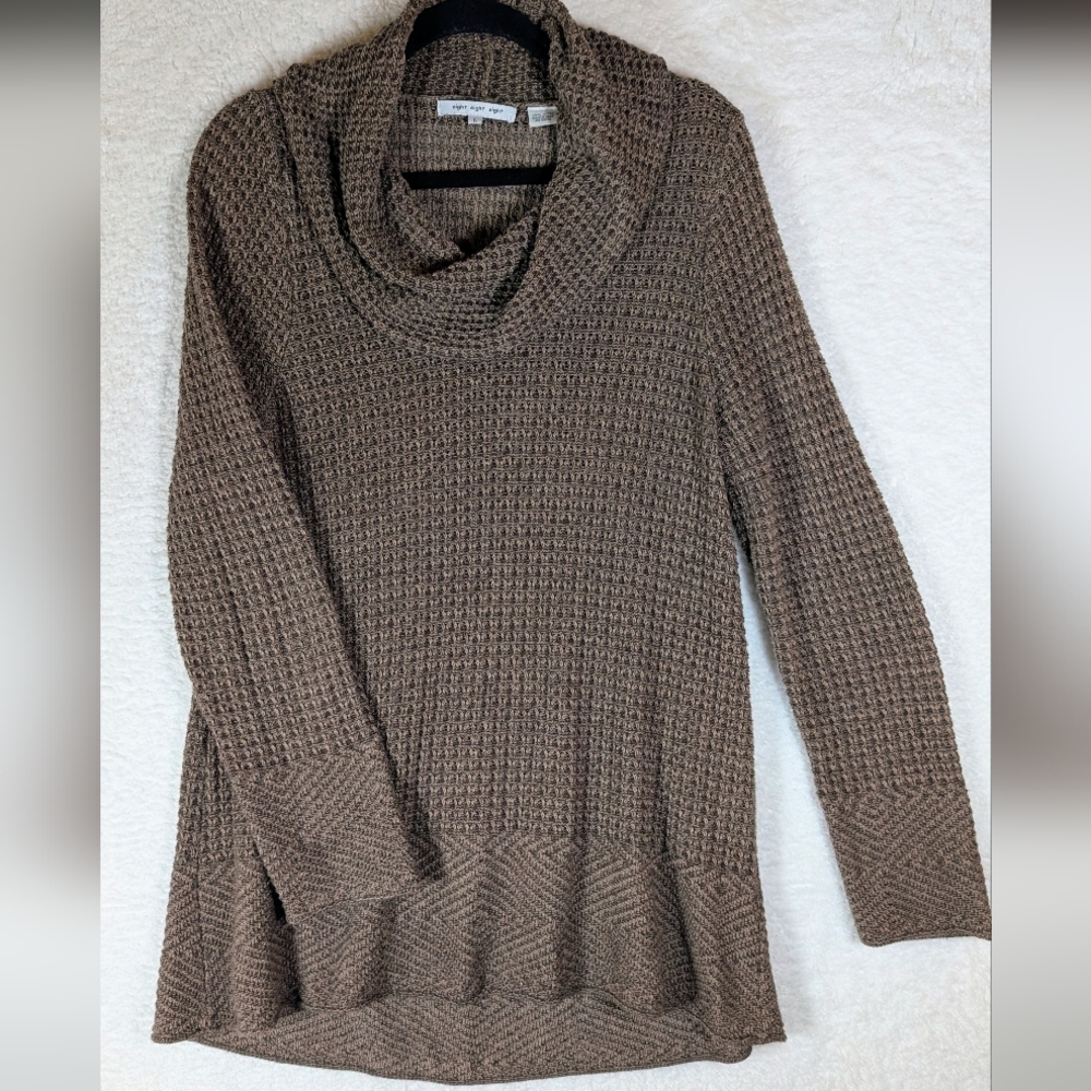 483-eight eight eight Taupe Brown Cowl Neck‎ Waffle Sweater